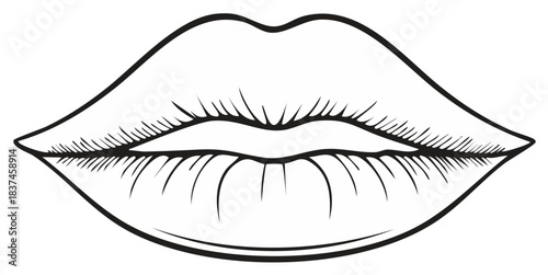 Black Outline of Lips with Eyelashes Illustration Design Element