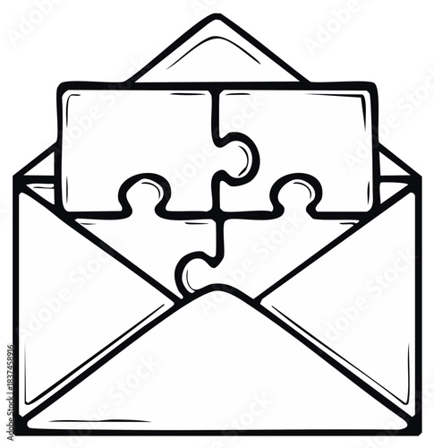 Puzzle Pieces Emerging from an Open Envelope Illustration