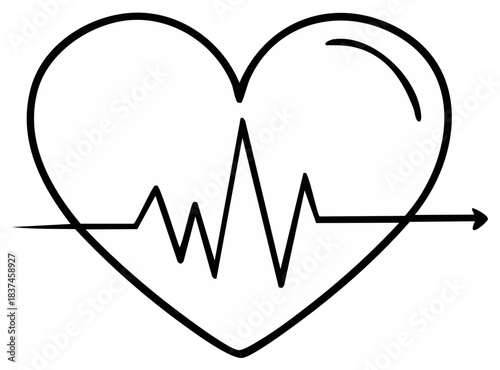 Heartbeat cardiogram graphic inside heart shape simple line art