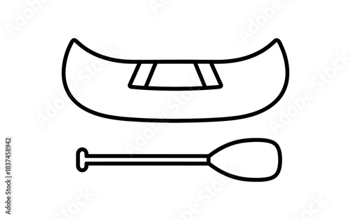 Minimalist outline of canoe and paddle icon for adventure themes