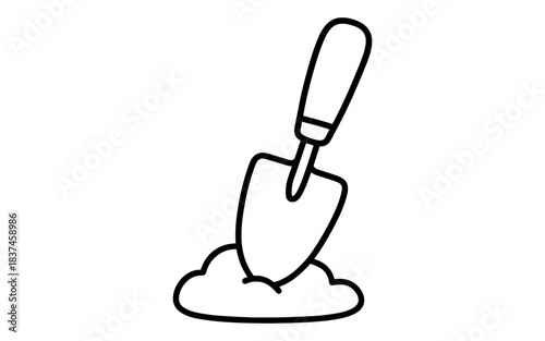 Outline drawing of a garden trowel digging into soil