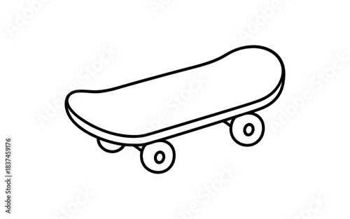 Black and white outline of a skateboard in minimalist style