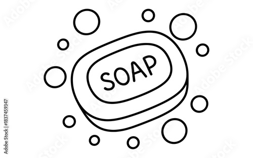 Simple outline of bar soap with bubbles in minimalist design