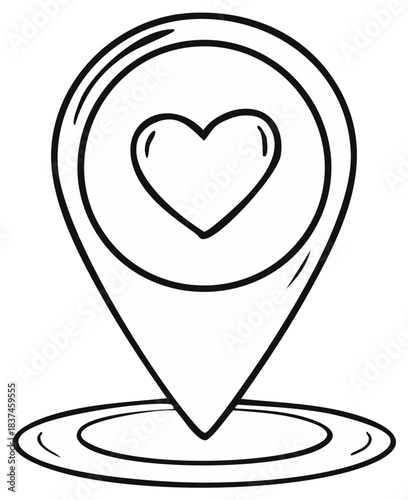 Map pointer with heart inside, favorite location marker, map pin with love
