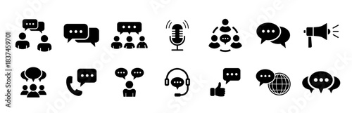 Speaking and communication icon set. Containing discussion, speech bubble, talking, consultation.