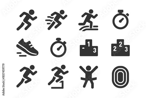 Collection of running and racing icons representing speed and competition.