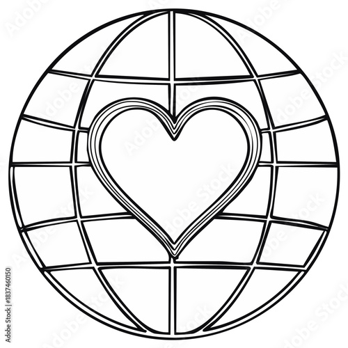 Heart on a Globe Icon Symbolizing Global Love Peace and Unity