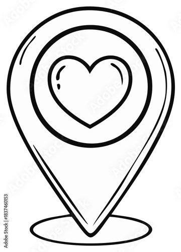 Hand drawn map pin with a heart symbol inside. Favorite place, love, or dating location icon.