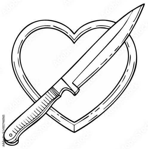 Stylized Heart Outline and Butcher Knife Symbol Illustration for Graphic Design