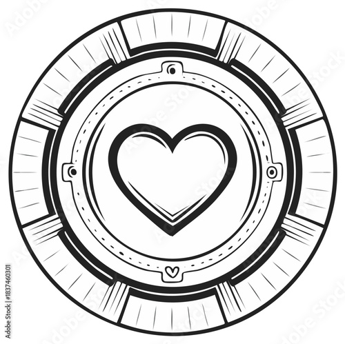 Hand drawn casino chip with a heart icon representing gambling on love and luck