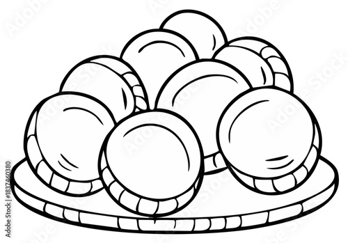 Plate of Round Cookies Sweets Delicious Treats Pastries Black and White Illustration