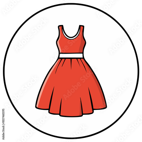 Red dress illustration inside a white circle outline icon
