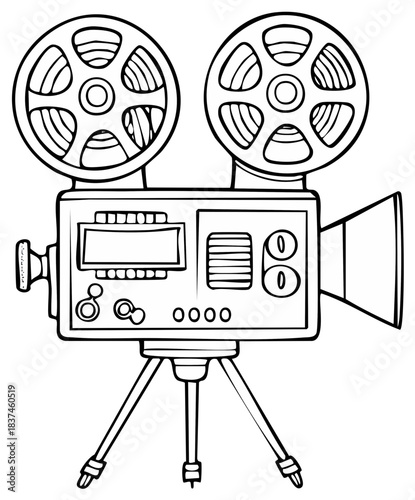 Vintage movie camera line art illustration for film production vector