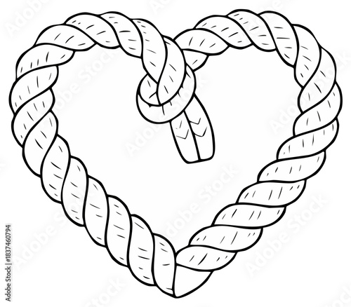 Stylized Heart Shape Made From Twisted Rope with Knot, Love and Unity Symbol