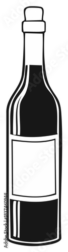 Black and white silhouette of a wine bottle with a cork and blank label