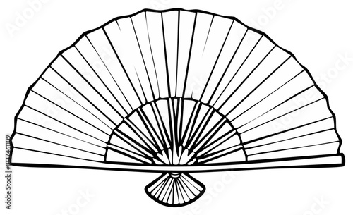 Simple Outline Illustration of a Traditional Folding Fan, Open and Ready to Create a Breeze