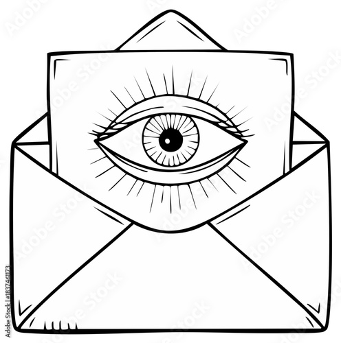 Occult All Seeing Eye Illustration on a Message in an Open Envelope