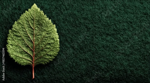 Leaf is on a green background. The leaf is green and has a red tip