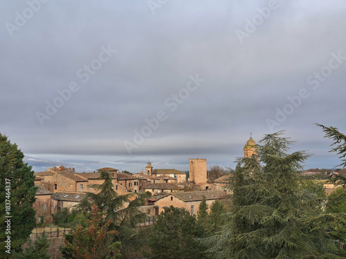 view of the charming and touristy village of Città della Pieve in Tuscany
