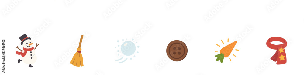 Obraz premium Cute cartoon winter snowman building elements are playfully arranged to create a cheerful and festive seasonal illustration, perfect for holiday designs