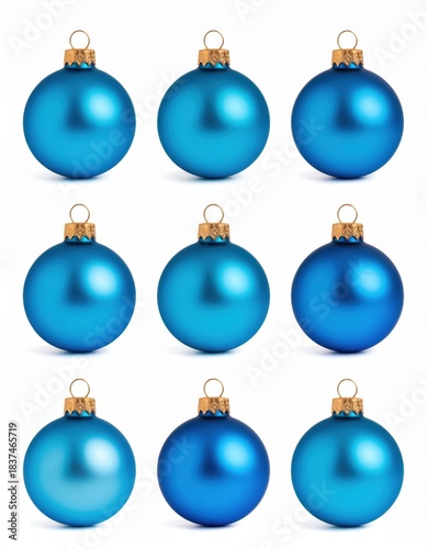 set of blue christmas ball isolated on white background
