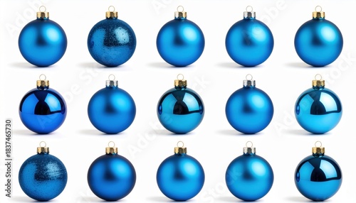 set of blue christmas ball isolated on white background