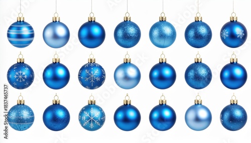 set of blue christmas ball isolated on white background