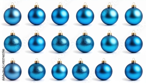 set of blue christmas ball isolated on white background