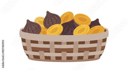 Woven Basket Dried Fruits Background Figs Apricots Healthy Ramadan Snack