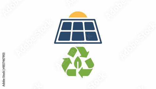 A solar panel with arrows indicating recycling representing renewable energy and resource conservation.