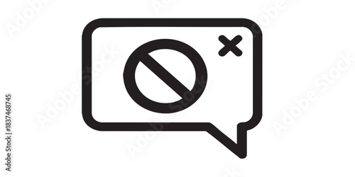 Dialog bubble ban solid icon, conversations concept. Vector graphics. Dialog with close button, forbidden item sign on white background, style icon mobile or web design.