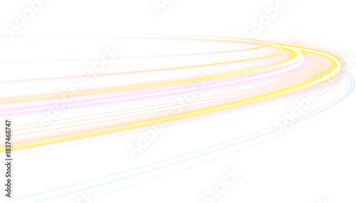 Dynamic light lines indicating quick movement and flowing energy on a checkered transparent background