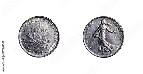 1 franc coin isolated on a white background
 French Republic