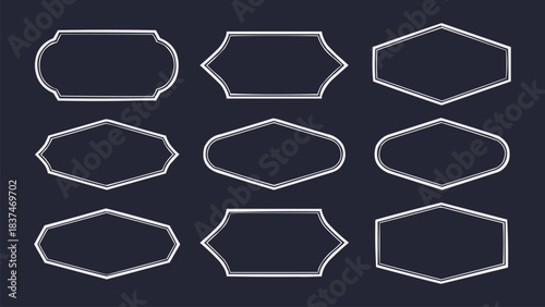 Vintage outline label shapes set with geometric frames for branding, packaging, badge templates, and decorative retro design elements
