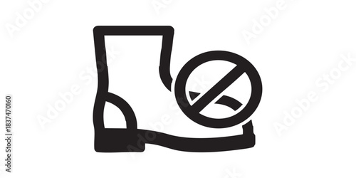 Boot ban solid icon, footwear concept. Vector graphics. Shoe with close button, forbidden item sign on white background, style icon mobile or web design.