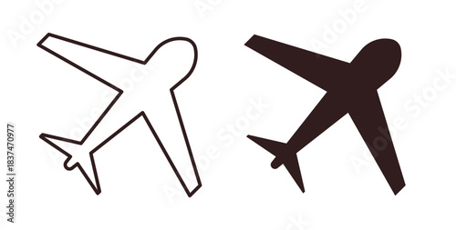Airplane icons, vector design. Silhouette and stroke icon collection