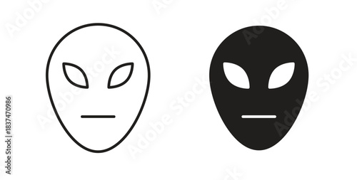 Alien icons, vector design. Silhouette and stroke icon collection