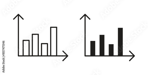 Bar chart icons, vector design. Silhouette and stroke icon collection