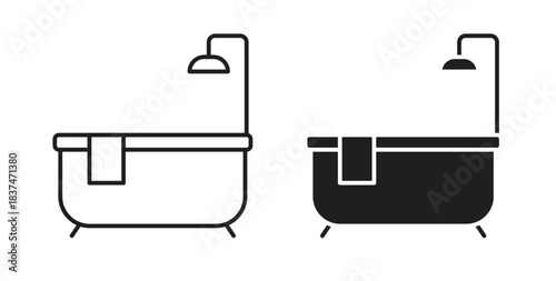 Bathroom icons, vector design. Silhouette and stroke icon collection