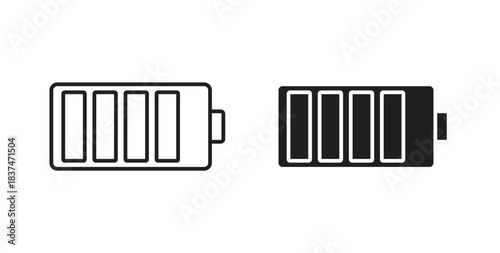 Battery icons, vector design. Silhouette and stroke icon collection