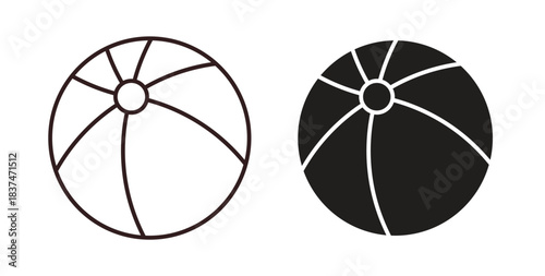 Beach ball icons, vector design. Silhouette and stroke icon collection