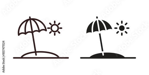 Beach icons, vector design. Silhouette and stroke icon collection