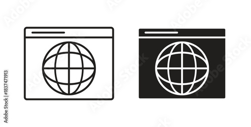 Browser icons, vector design. Silhouette and stroke icon collection