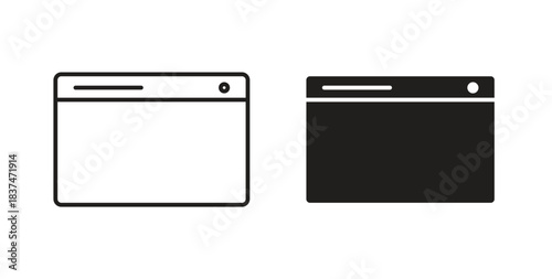 Browser window icons, vector design. Silhouette and stroke icon collection