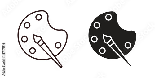 Brush and Palette icons, vector design. Silhouette and stroke icon collection