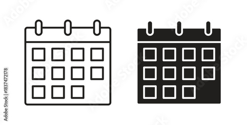Calendar icons, vector design. Silhouette and stroke icon collection