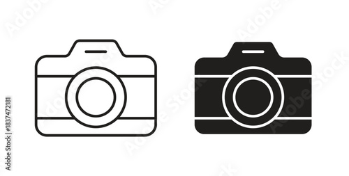 Camera icons, vector design. Silhouette and stroke icon collection