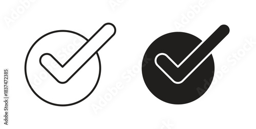 Check mark icons, vector design. Silhouette and stroke icon collection