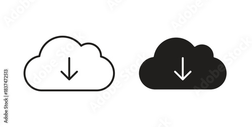 Cloud download icons, vector design. Silhouette and stroke icon collection