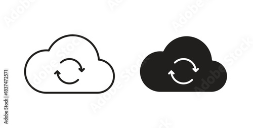 Cloud sync icons, vector design. Silhouette and stroke icon collection